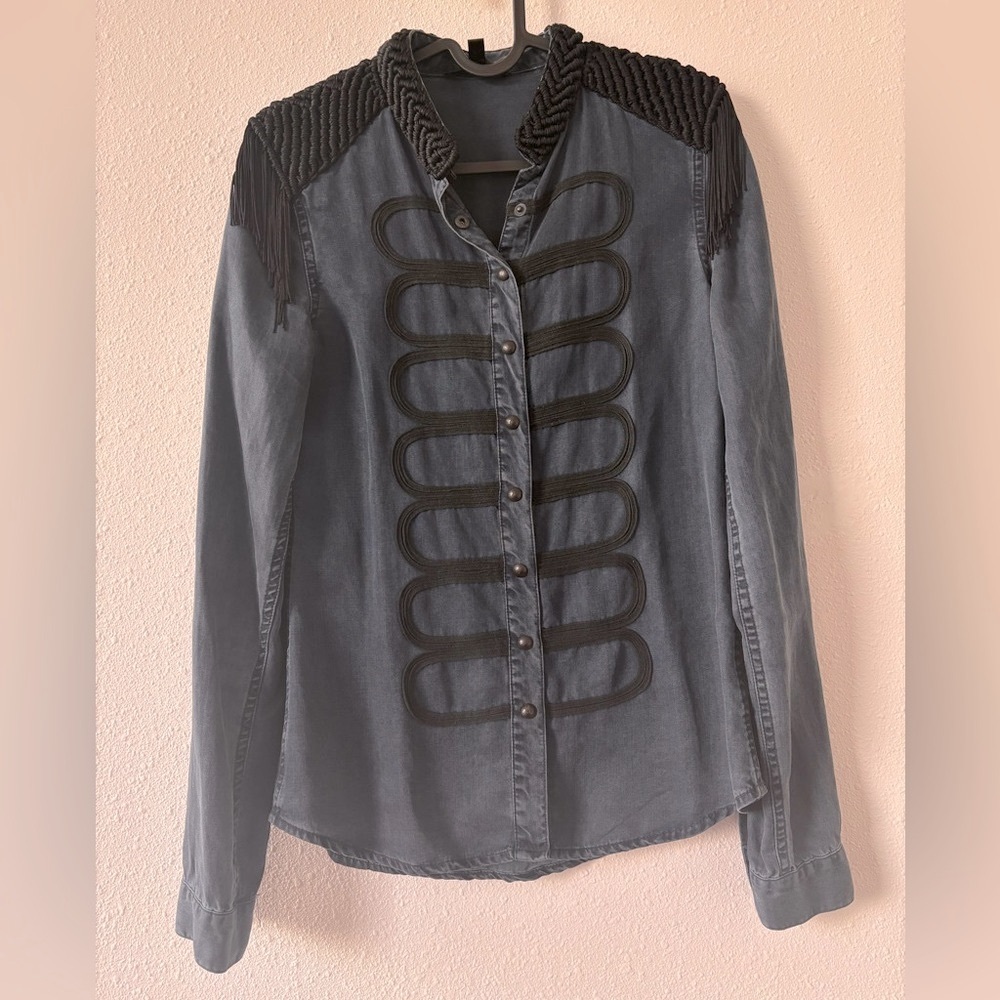 Jean blouse with black fringe